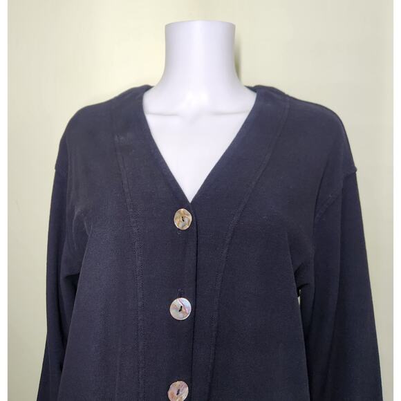 Gerties Button Up Cardigan Sweater Size  L Black V-Neck Lagenlook Classic - Picture 2 of 6